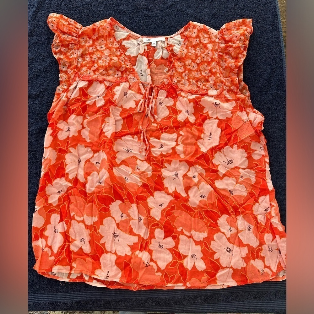 DR2 Gorgeous Cap Sleeve Lightweight Orange/Pink Floral Too Size XXL - Picture 1 of 10